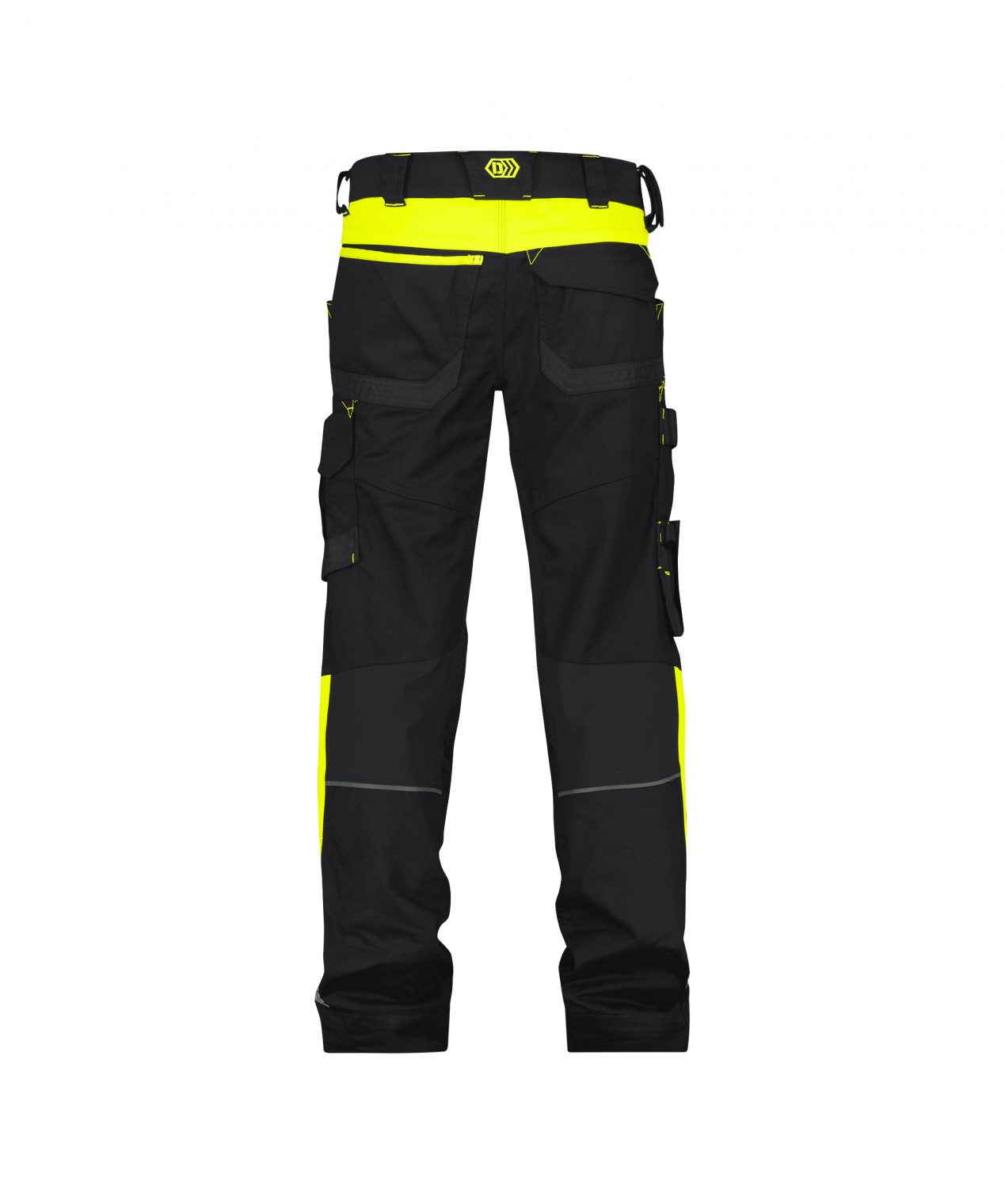 canton work trousers with stretch and knee pockets black fluo yellow back