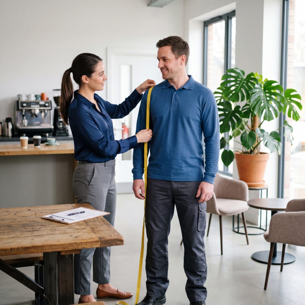 Professionelle Vor-Ort-Vermessung von Arbeitskleidung im Kundenbetrieb