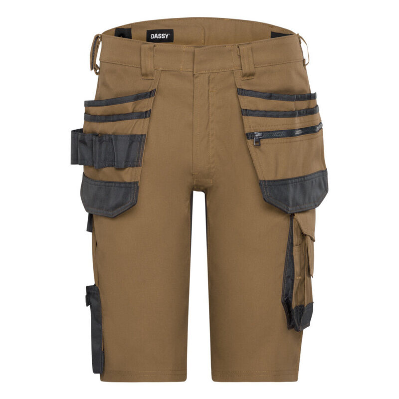 DASSY Trix Next Stretch-Arbeitsshorts mit Holstertaschen 250114 – LEHMBRAUN/ANTHRAZITGRAU – front