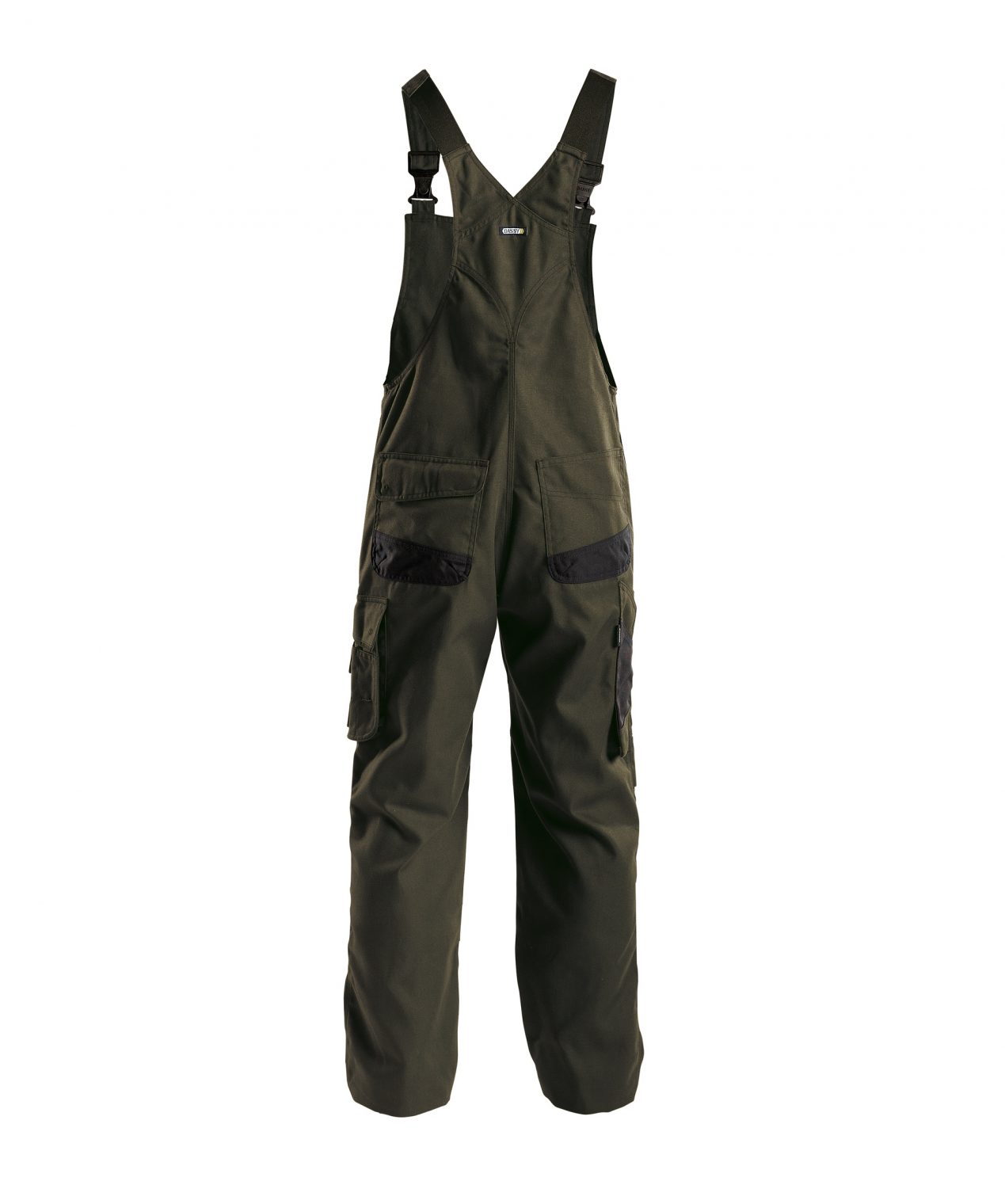 bolt canvas brace overall with knee pockets olive green black back