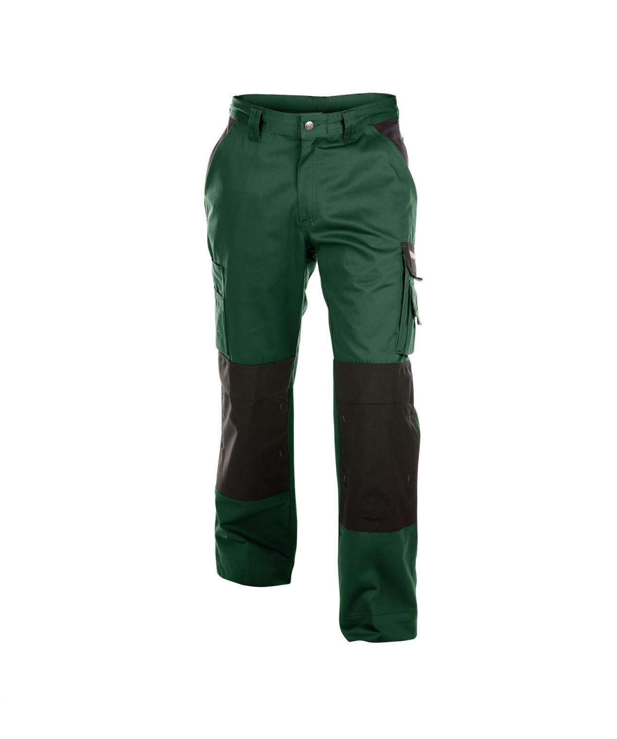 boston two tone work trousers with knee pockets bottle green black front