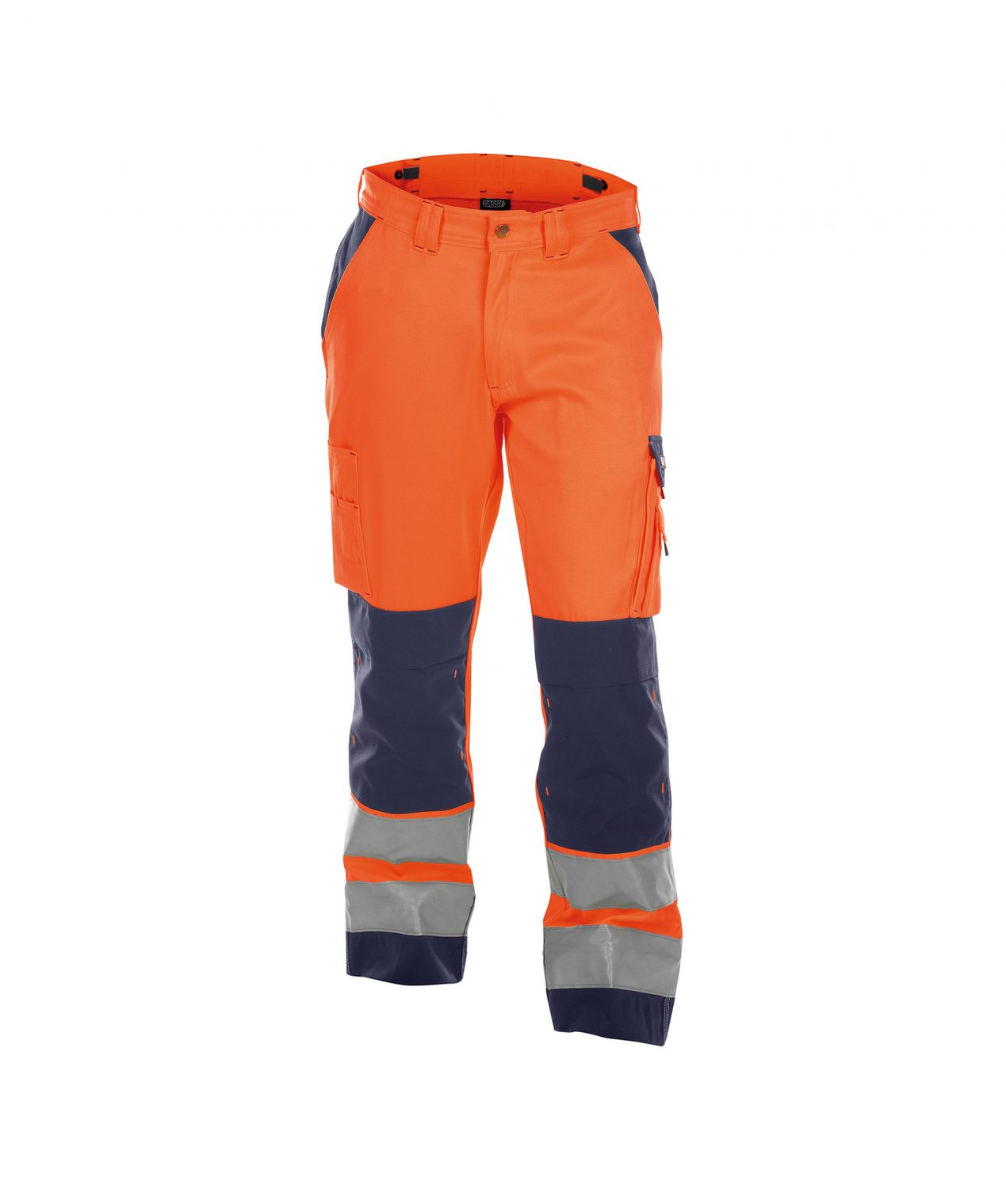 buffalo high visibility work trousers with knee pockets fluo orange navy front