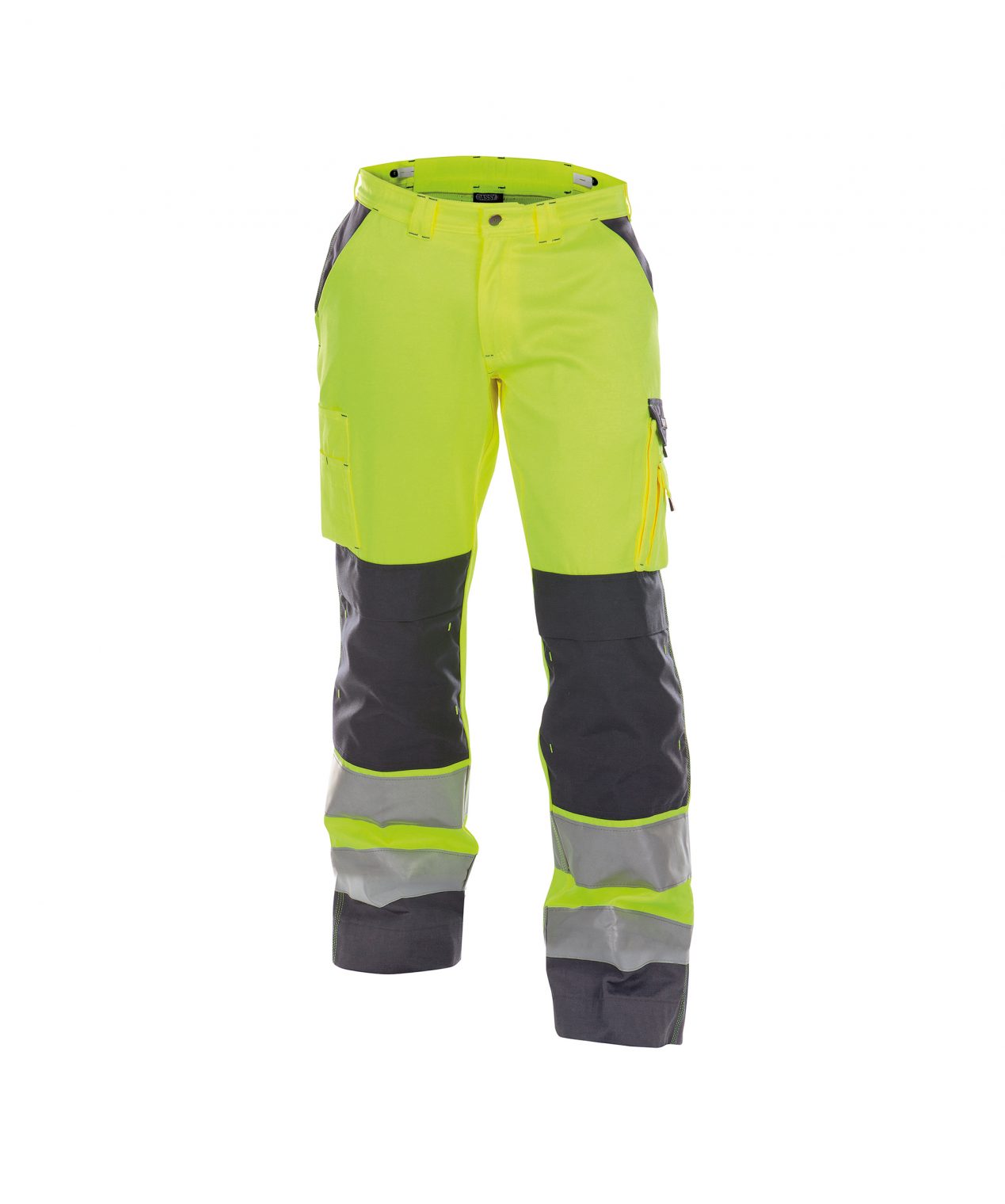 buffalo high visibility work trousers with knee pockets fluo yellow cement grey front