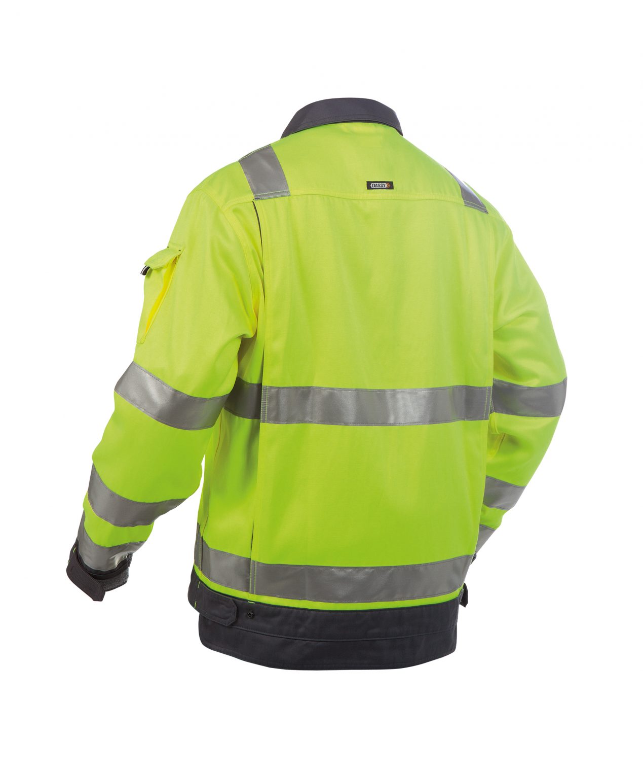 dusseldorf high visibility work jacket fluo yellow cement grey back