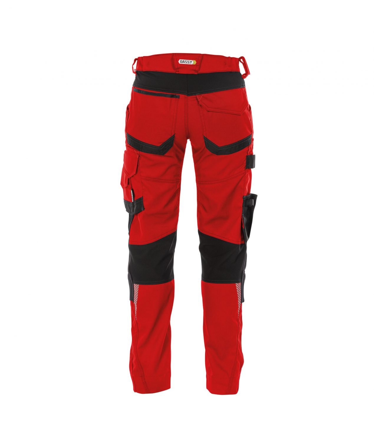 dynax women work trousers with stretch and knee pockets red black back