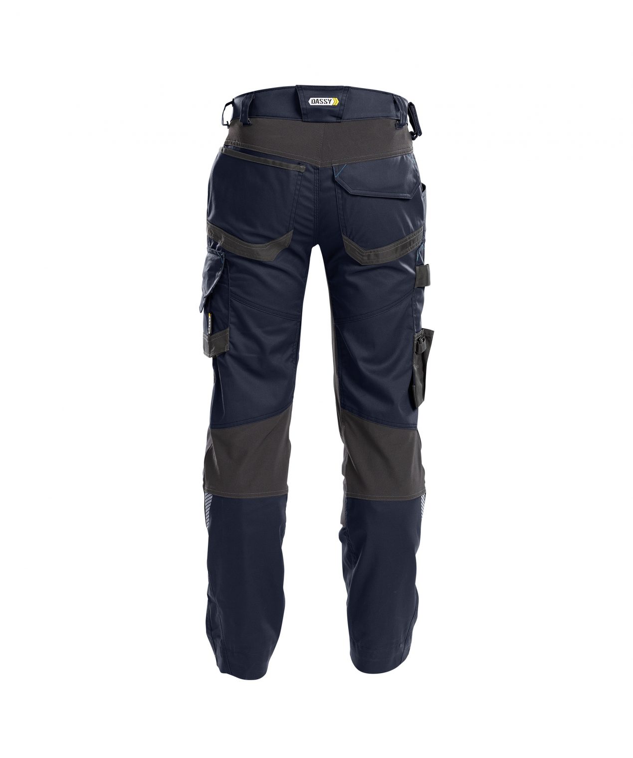 dynax work trousers with stretch and knee pockets midnight blue anthracite grey back