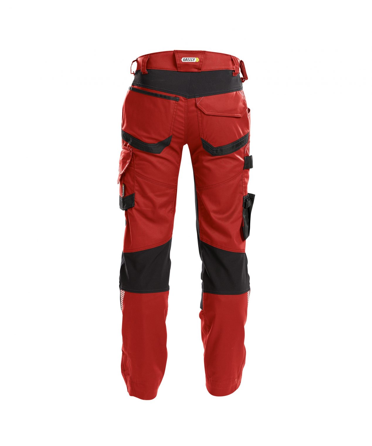 dynax work trousers with stretch and knee pockets red black back
