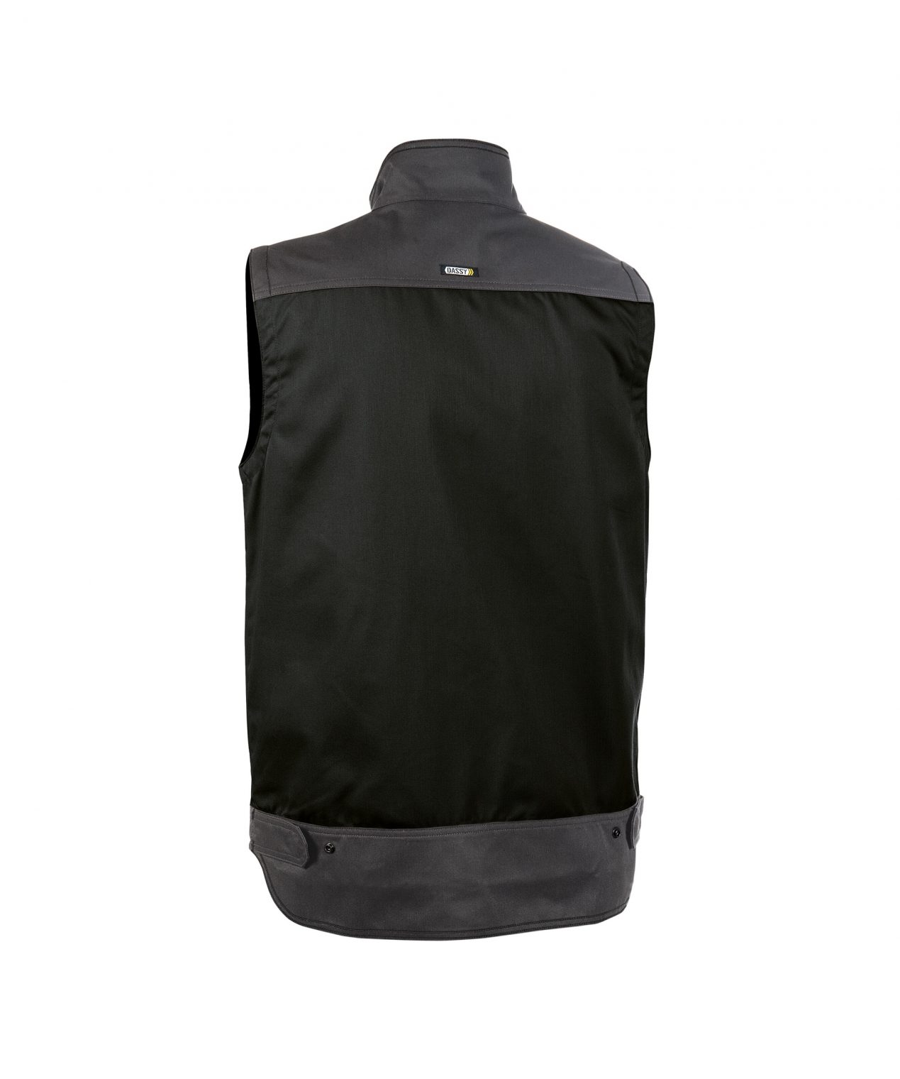 faro two tone sleeveless work jacket black cement grey back