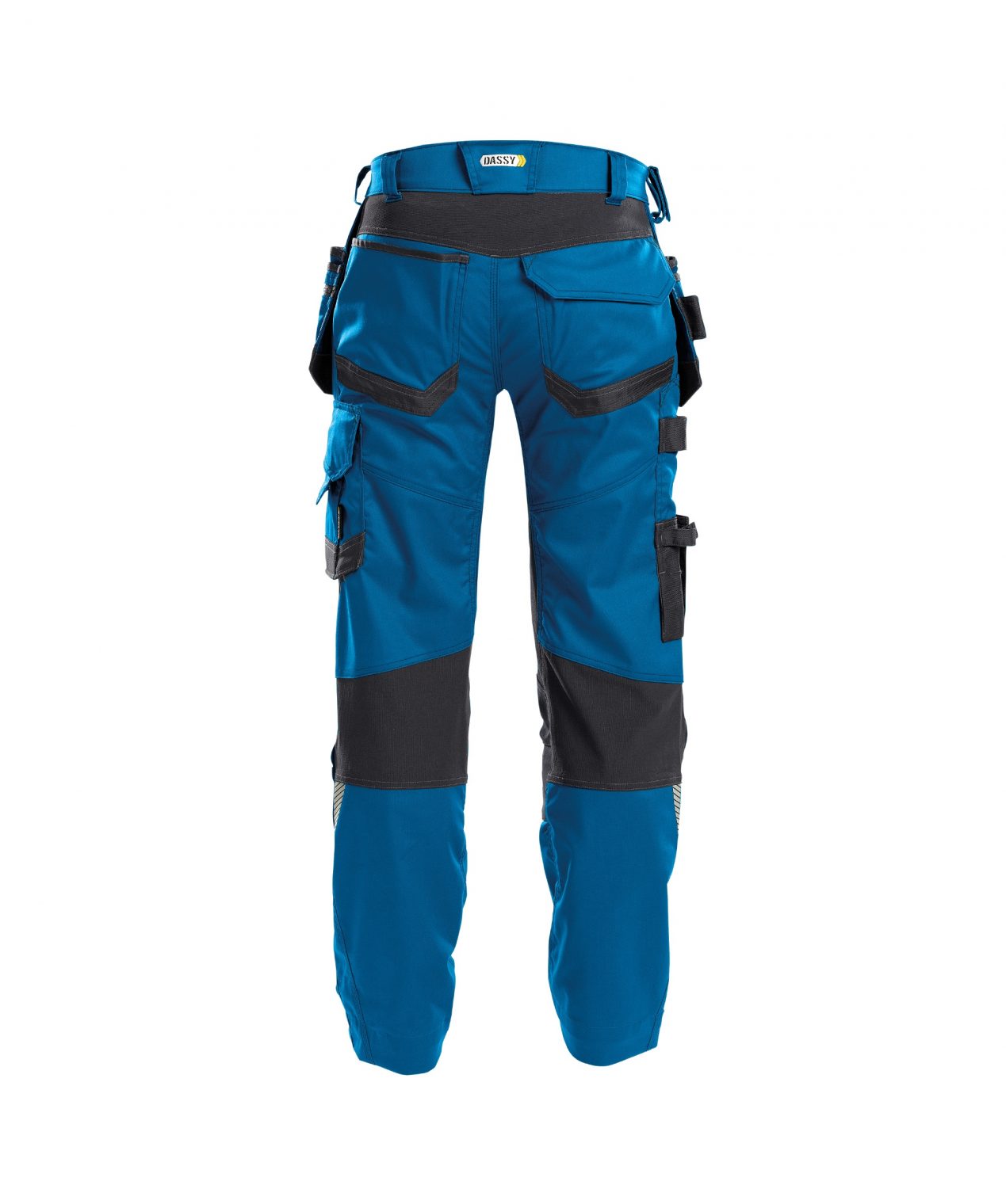flux trousers with stretch holster and knee pockets azure blue anthracite grey back