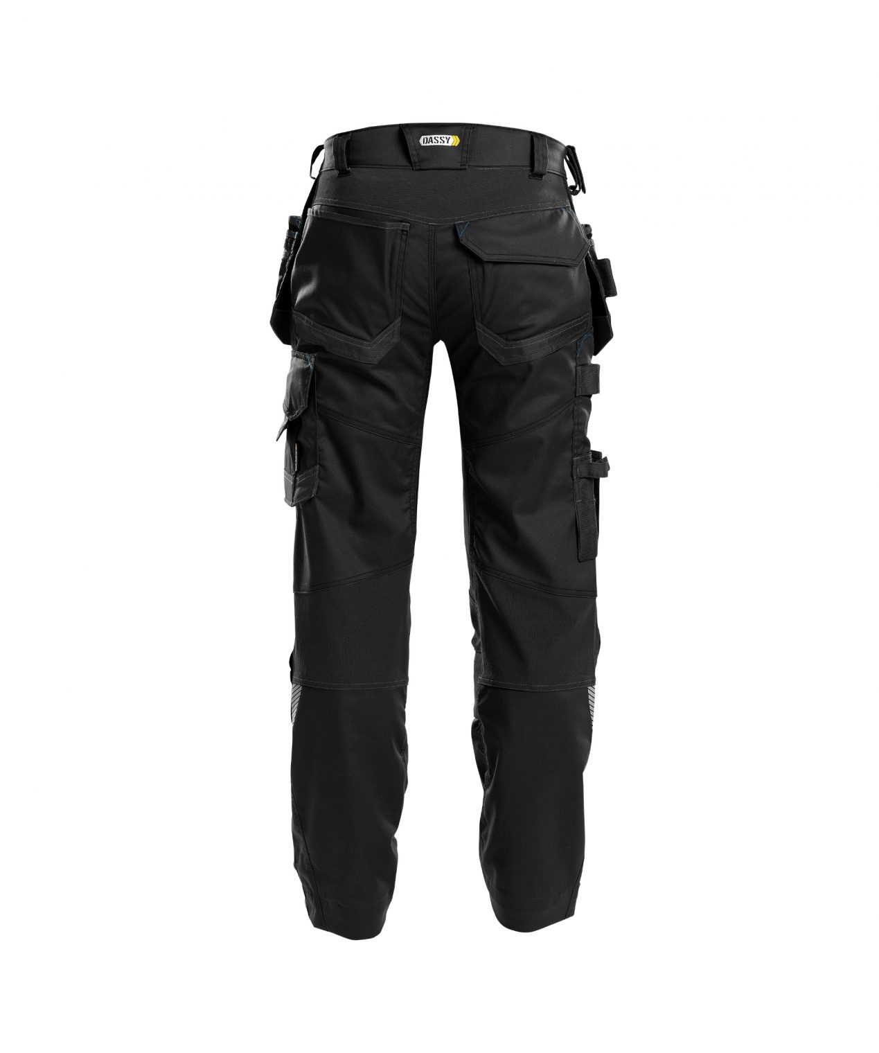 flux trousers with stretch holster and knee pockets black back