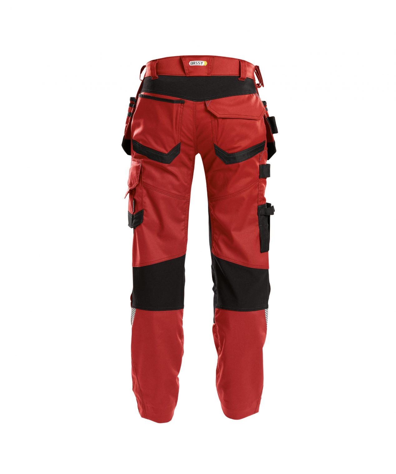 flux trousers with stretch holster and knee pockets red black back