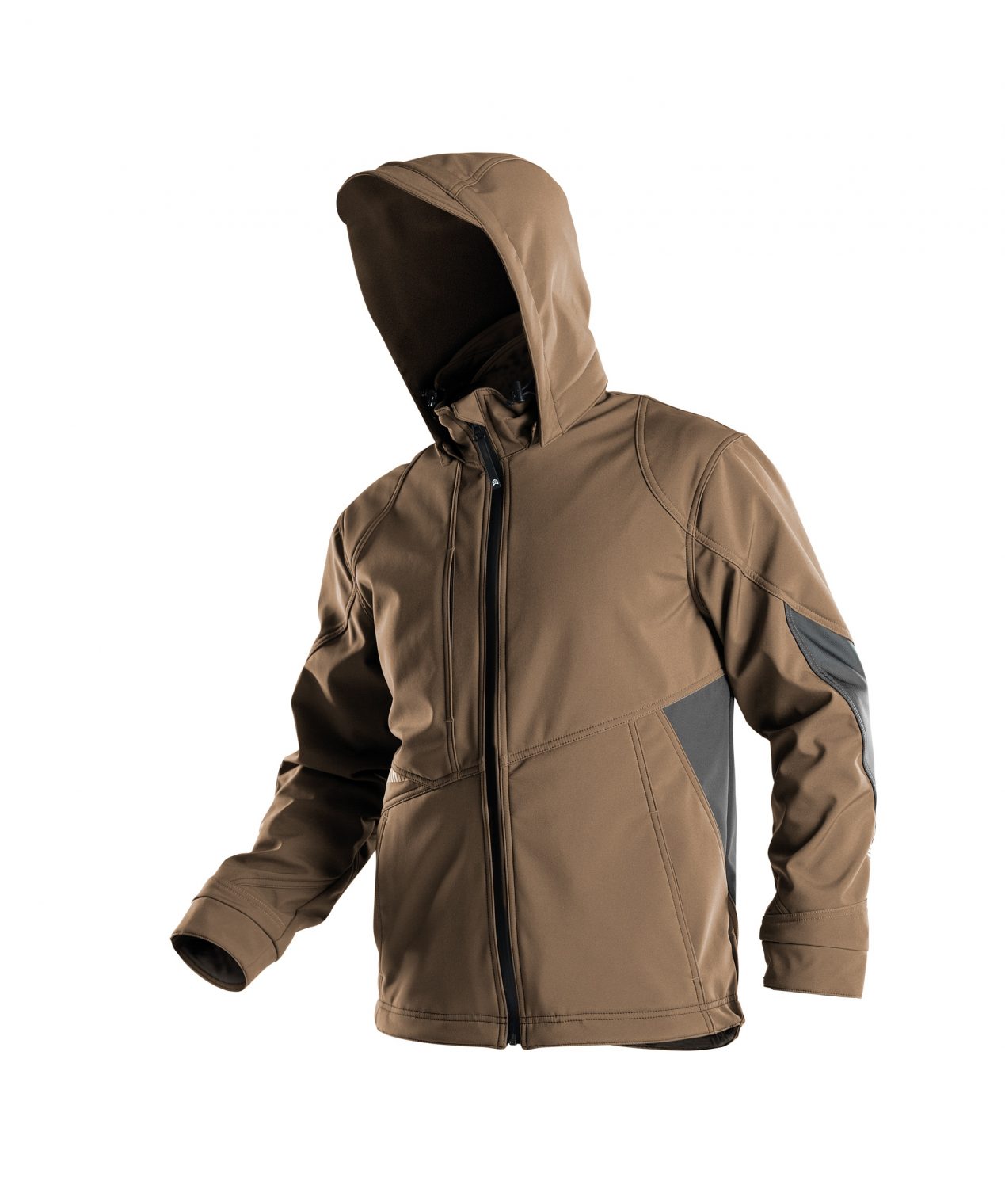 gravity softshell jacket clay brown anthracite grey detail