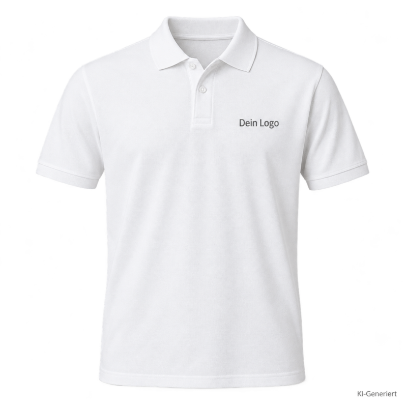 B&C My Polo 180 – PU424 – Farbe 001 - white – KI-generiertes Produktbild mit „Dein Logo“