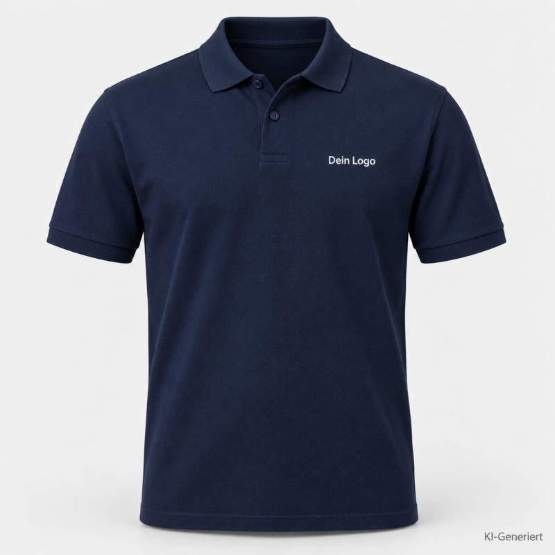 B&C My Polo 180 – PU424 – Farbe 003 - navy – KI-generiertes Produktbild mit „Dein Logo“