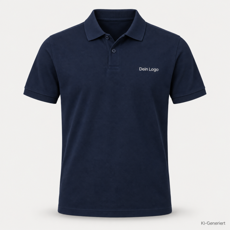 B&C My Polo 180 – PU424 – Farbe 009 - navy pure – KI-generiertes Produktbild mit „Dein Logo“