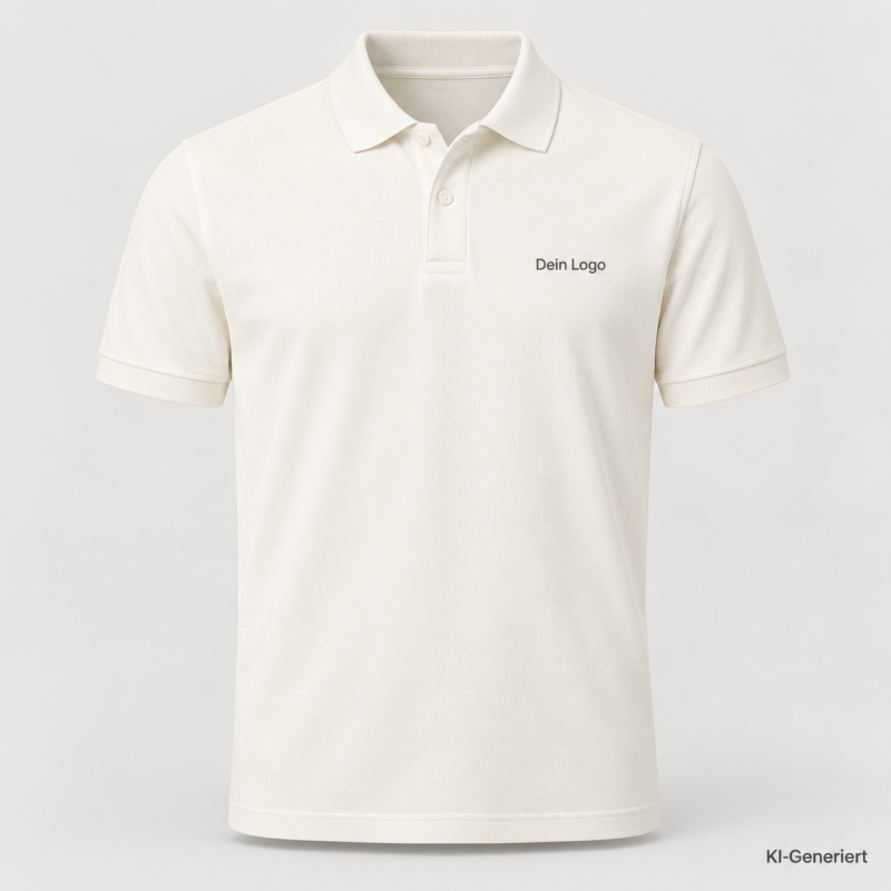 B&C My Polo 180 – PU424 – Farbe 101 - off white – KI-generiertes Produktbild mit „Dein Logo“