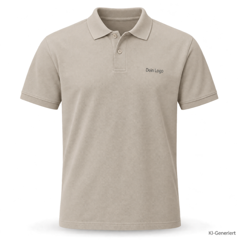 B&C My Polo 180 – PU424 – Farbe 121 - mastic – KI-generiertes Produktbild mit „Dein Logo“