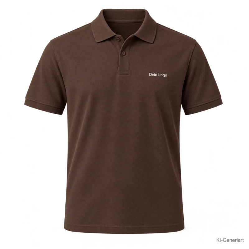 B&C My Polo 180 – PU424 – Farbe 142 - roasted coffee – KI-generiertes Produktbild mit „Dein Logo“