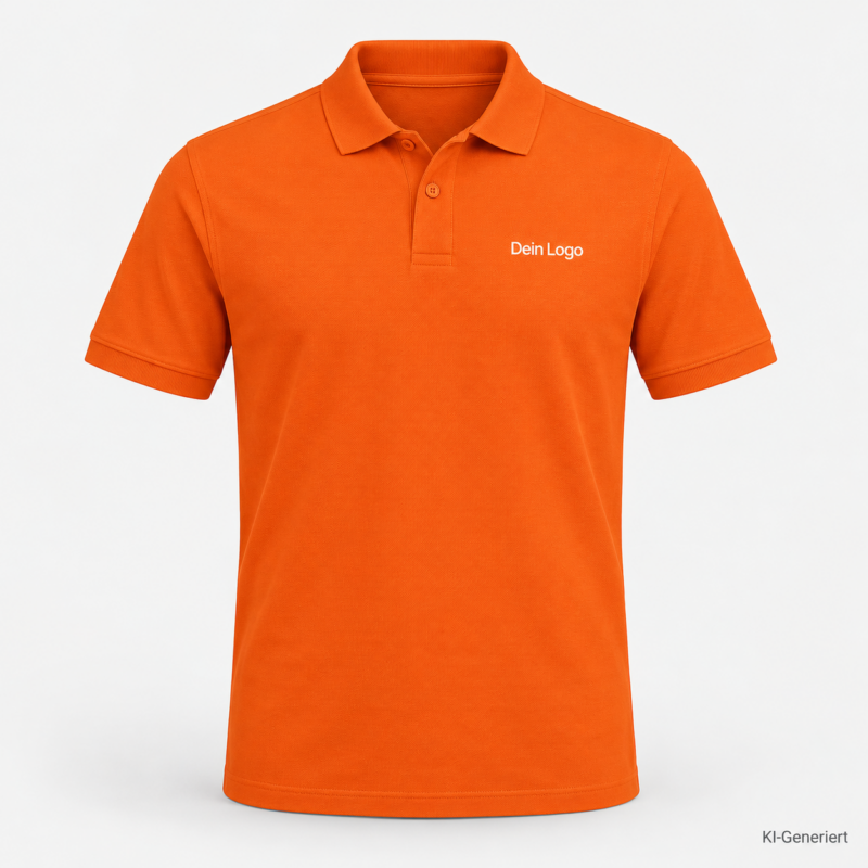 B&C My Polo 180 – PU424 – Farbe 226 - meta orange – KI-generiertes Produktbild mit „Dein Logo“