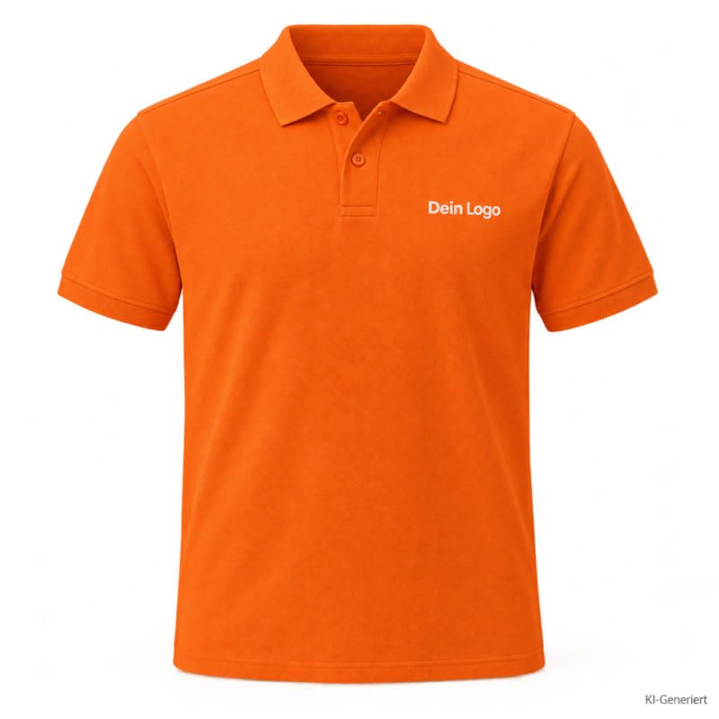B&C My Polo 180 – PU424 – Farbe 233 - pure orange – KI-generiertes Produktbild mit „Dein Logo“