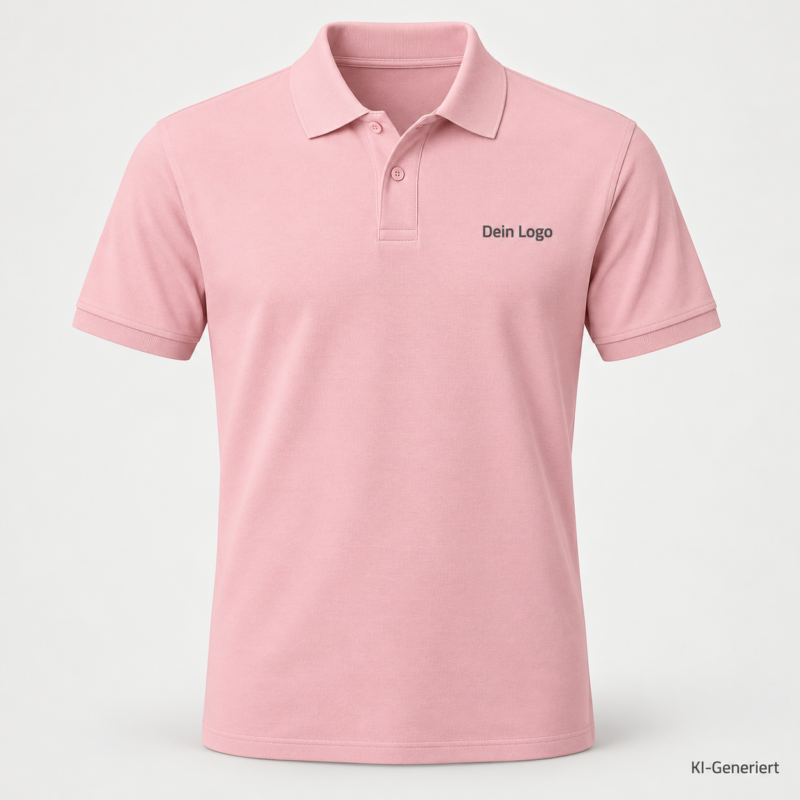 B&C My Polo 180 – PU424 – Farbe 302 - blush pink – KI-generiertes Produktbild mit „Dein Logo“