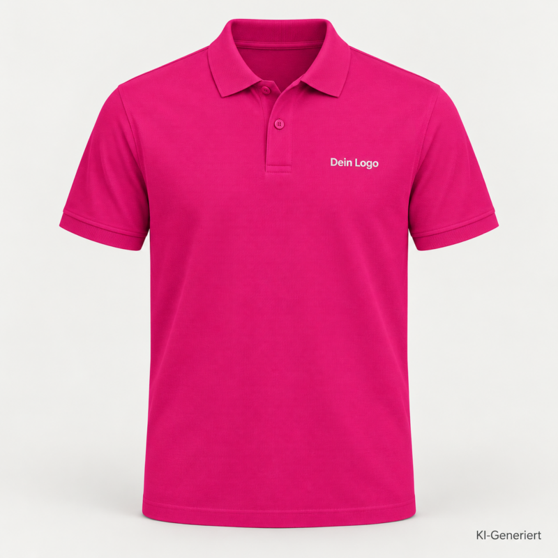 B&C My Polo 180 – PU424 – Farbe 312 - meta fuchsia – KI-generiertes Produktbild mit „Dein Logo“