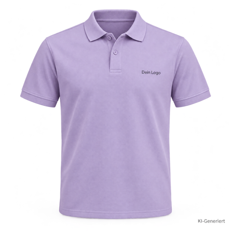 B&C My Polo 180 – PU424 – Farbe 339 - lavender – KI-generiertes Produktbild mit „Dein Logo“