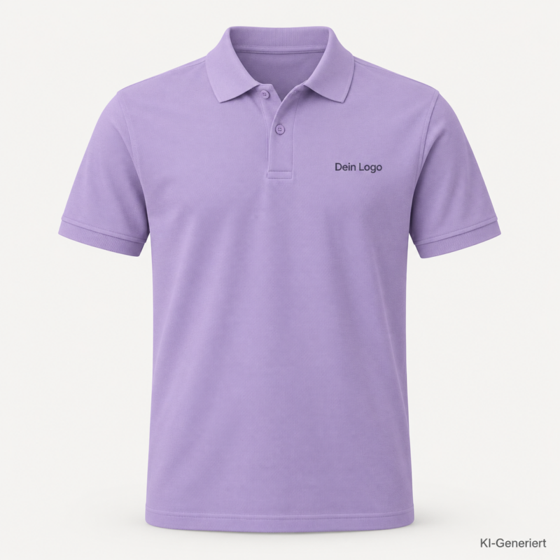 B&C My Polo 180 – PU424 – Farbe 349 - meta lilac – KI-generiertes Produktbild mit „Dein Logo“