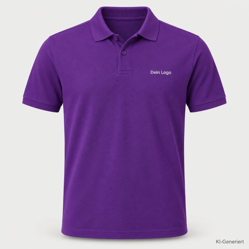 B&C My Polo 180 – PU424 – Farbe 351 - radiant purple – KI-generiertes Produktbild mit „Dein Logo“