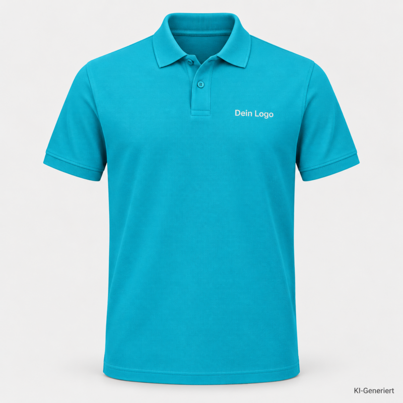 B&C My Polo 180 – PU424 – Farbe 439 - meta turquoise – KI-generiertes Produktbild mit „Dein Logo“