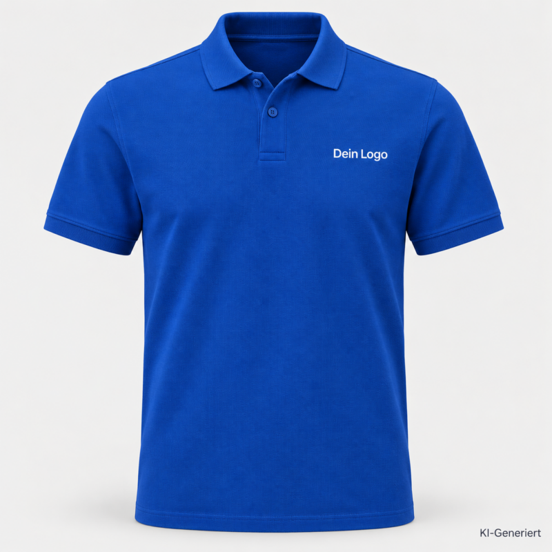 B&C My Polo 180 – PU424 – Farbe 450 - royal blue – KI-generiertes Produktbild mit „Dein Logo“