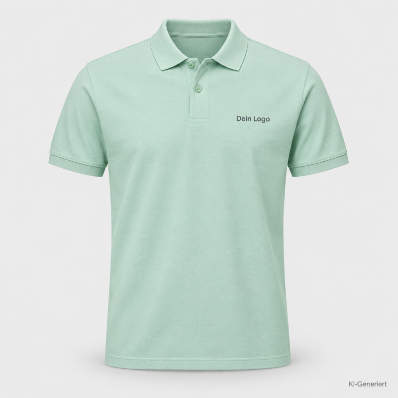 B&C My Polo 180 – PU424 – Farbe 504 - blush mint – KI-generiertes Produktbild mit „Dein Logo“