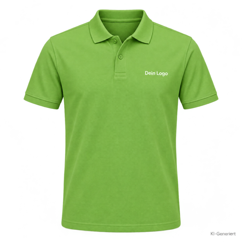 B&C My Polo 180 – PU424 – Farbe 515 - apple green – KI-generiertes Produktbild mit „Dein Logo“