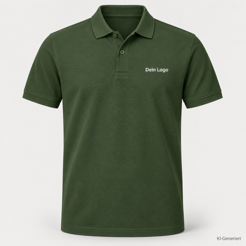 B&C My Polo 180 – PU424 – Farbe 531 - ivy green – KI-generiertes Produktbild mit „Dein Logo“