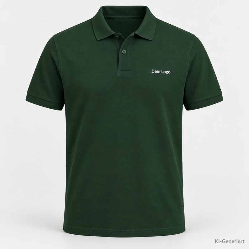 B&C My Polo 180 – PU424 – Farbe 548 - dark forest – KI-generiertes Produktbild mit „Dein Logo“