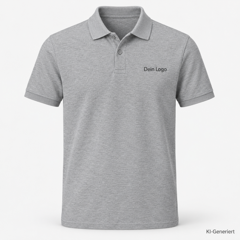 B&C My Polo 180 – PU424 – Farbe 620 - sport grey – KI-generiertes Produktbild mit „Dein Logo“