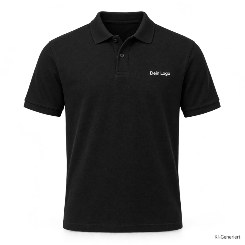 B&C My Polo 210 – PU426 – Farbe 002 - black – KI-generiertes Produktbild mit „Dein Logo“