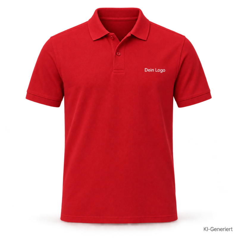 B&C My Polo 210 – PU426 – Farbe 004 - red – KI-generiertes Produktbild mit „Dein Logo“