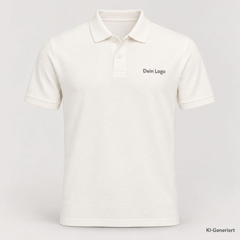 B&C My Polo 210 – PU426 – Farbe 101 - off white – KI-generiertes Produktbild mit „Dein Logo“