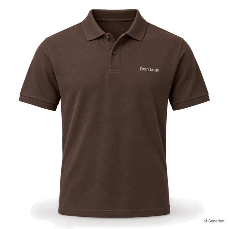 B&C My Polo 210 – PU426 – Farbe 142 - roasted coffee – KI-generiertes Produktbild mit „Dein Logo“