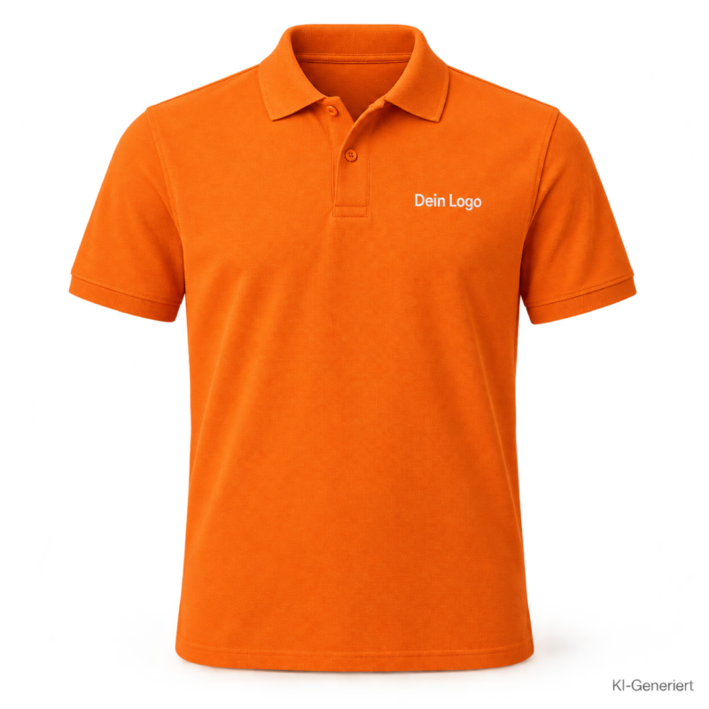 B&C My Polo 210 – PU426 – Farbe 233 - pure orange – KI-generiertes Produktbild mit „Dein Logo“
