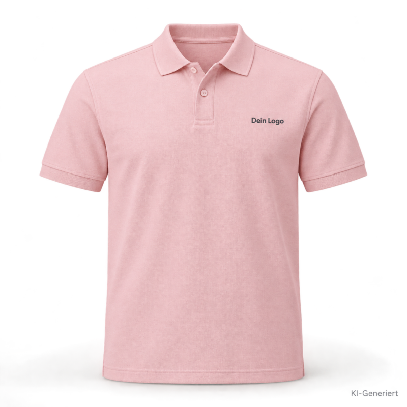 B&C My Polo 210 – PU426 – Farbe 302 - blush pink – KI-generiertes Produktbild mit „Dein Logo“