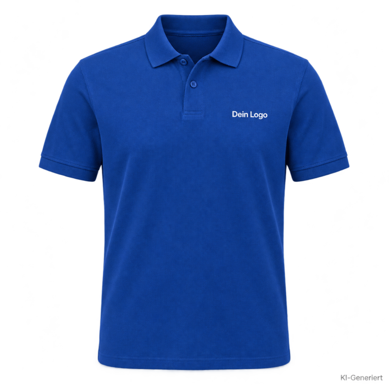 B&C My Polo 210 – PU426 – Farbe 450 - royal blue – KI-generiertes Produktbild mit „Dein Logo“