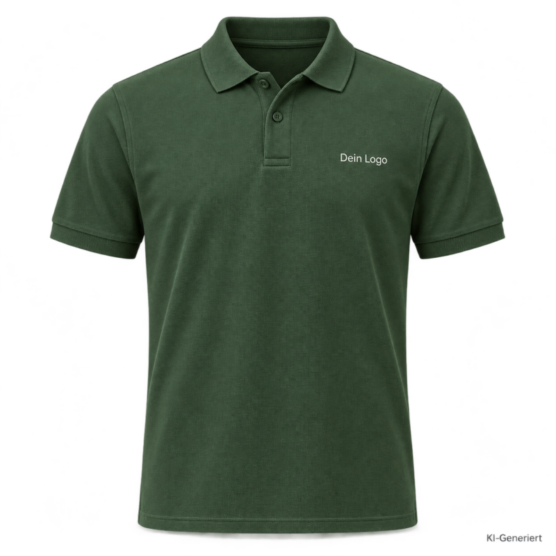 B&C My Polo 210 – PU426 – Farbe 531 - ivy green – KI-generiertes Produktbild mit „Dein Logo“