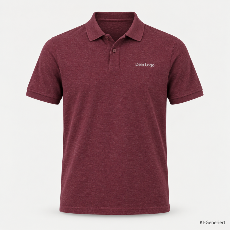 B&C My Polo 210 – PU426 – Farbe 619 - heather burgundy – KI-generiertes Produktbild mit „Dein Logo“