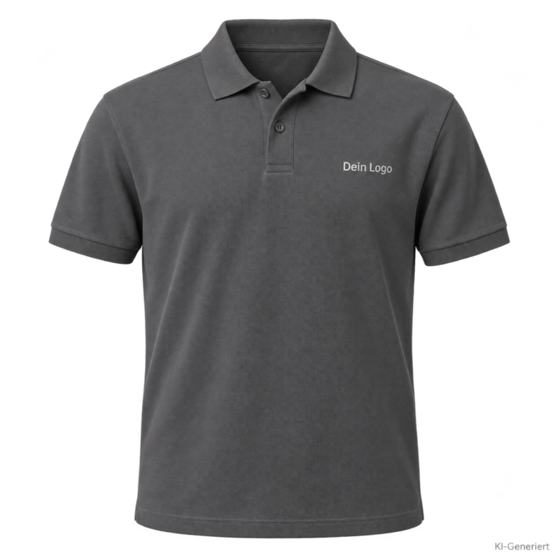 B&C My Polo 210 – PU426 – Farbe 670 - dark grey – KI-generiertes Produktbild mit „Dein Logo“