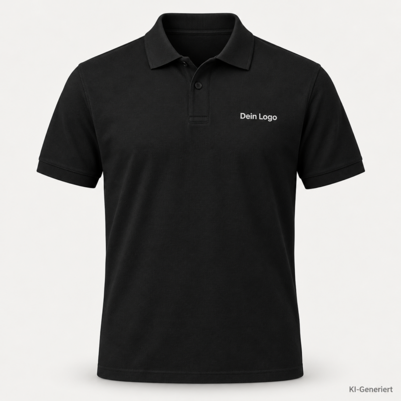 B&C My Eco Polo 65/35 – PU428 – Farbe 002 - black – KI-generiertes Produktbild mit „Dein Logo“