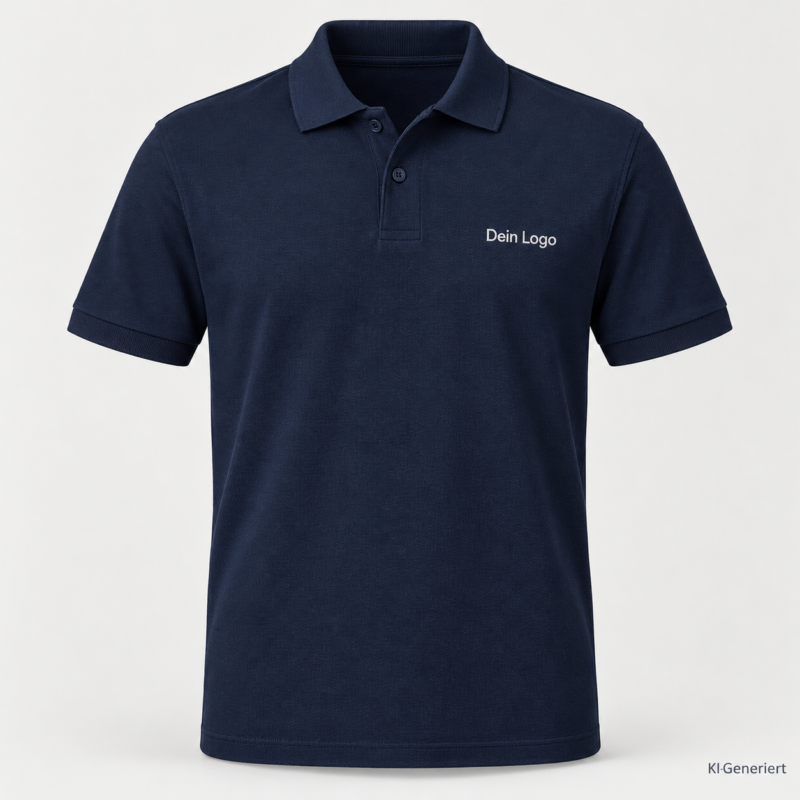 B&C My Eco Polo 65/35 – PU428 – Farbe 003 - navy – KI-generiertes Produktbild mit „Dein Logo“