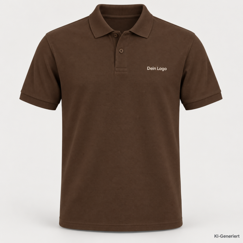 B&C My Eco Polo 65/35 – PU428 – Farbe 142 - roasted coffee – KI-generiertes Produktbild mit „Dein Logo“