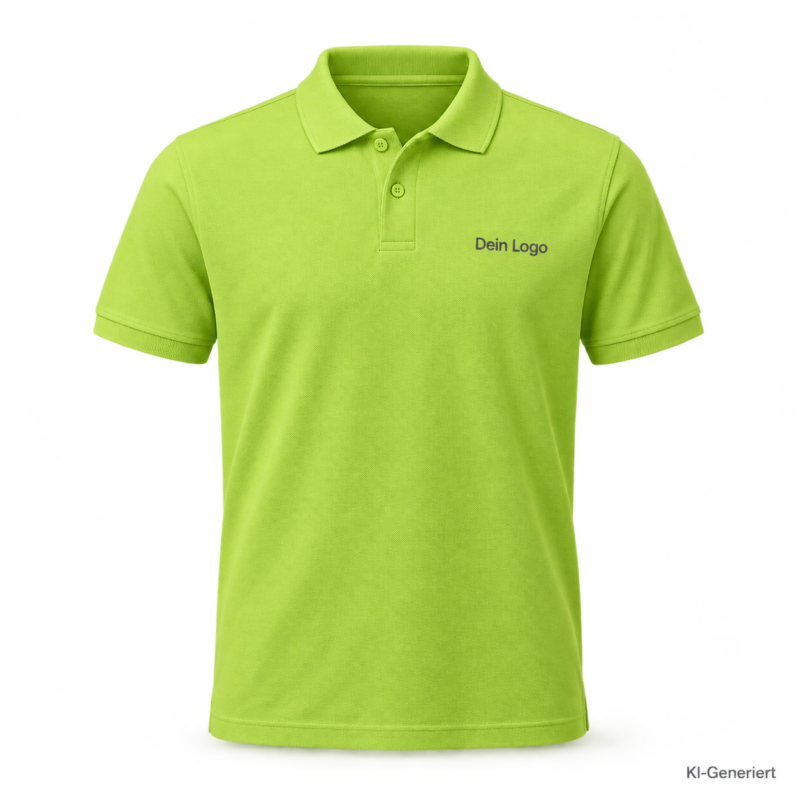 B&C My Eco Polo 65/35 – PU428 – Farbe 565 - acid lime – KI-generiertes Produktbild mit „Dein Logo“